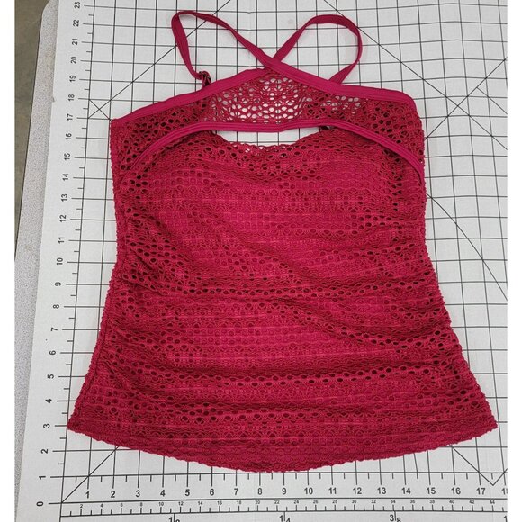 NWT Island Escape 8 Aloha Tankini Lace Crochet Raspberry Halter Swim Top 86873 - Picture 2 of 3